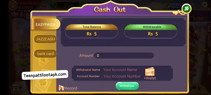 WIthdraw in Teen patti Loot